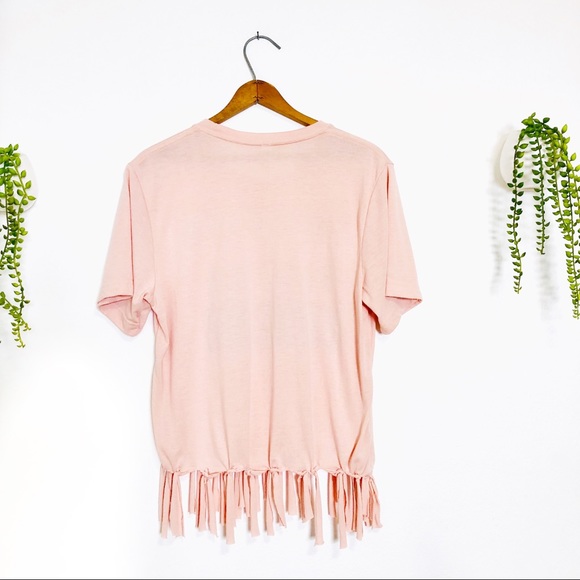 Adorable Light Peach Crop Fringe Top - Picture 2 of 3